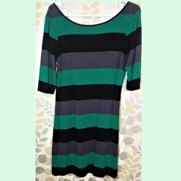 le chateau Green Grey Black Stripes Blouse Sz M/L - Picture 5 of 5